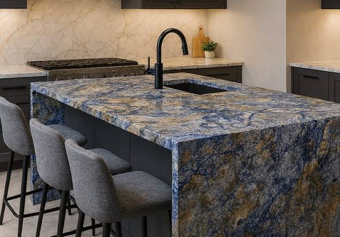 Natural granite kitchen island